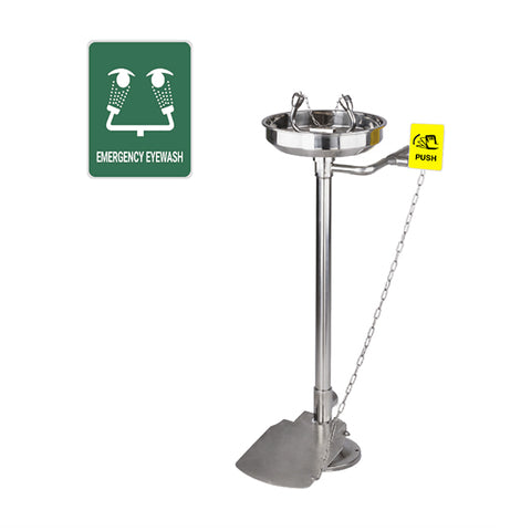Gentec ECO4000FPEXP Zero Lead Stainless Steel 304 Floor Mounted Eyewash w/ & Foot Pedal