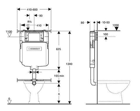 Geberit In Wall Package - Tornado Rimless Floor Pan, Inwall Cistern and Button