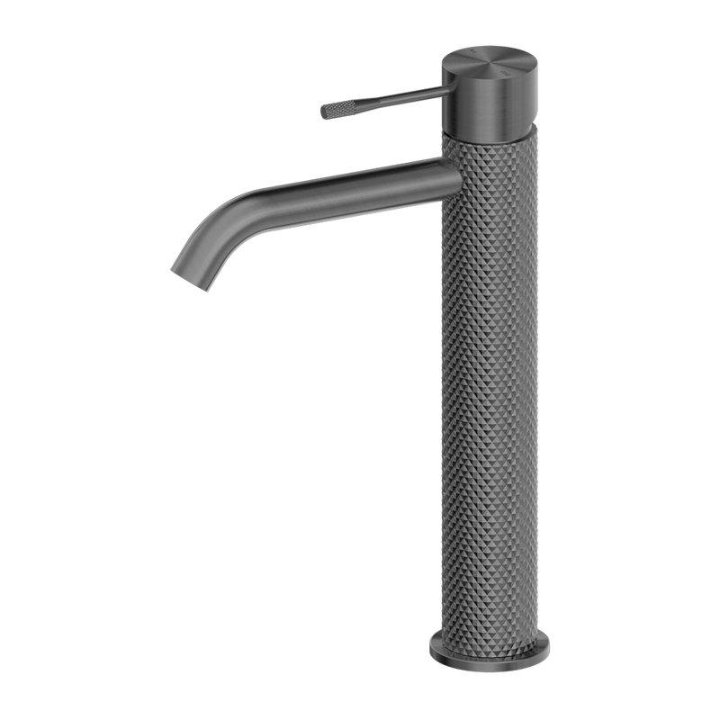 Nero Tapware TBM36 Opal Cross Hatched Round Tall Basin Mixer (Curved Spout) - Various Colours