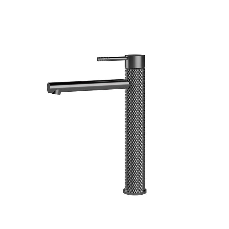 TBM41 Cross Hatched Round Tall Basin Mixer (Straight Spout) - Various Colours
