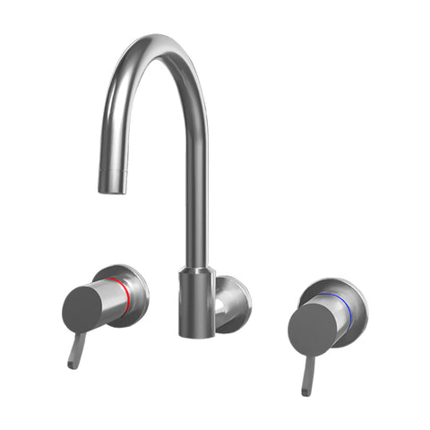 Gentec GPCAP0035 Zero Lead Stainless Steel 316 Wall Mounted 25mm handle Recess Mixing Set w/ Gooseneck Swivel Spout