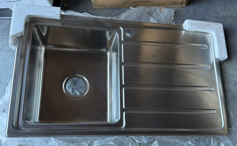 Single Bowl with Drainer Topmount Kitchen Sink 860x500mm - Stainless Steel (Stock Clearance)