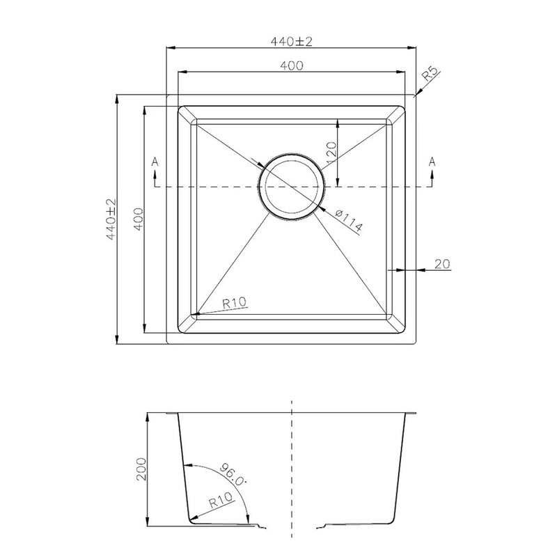 Single Bowl Drop in/Undermount Butler / Laundry Sink 440x440x200mm - Chrome