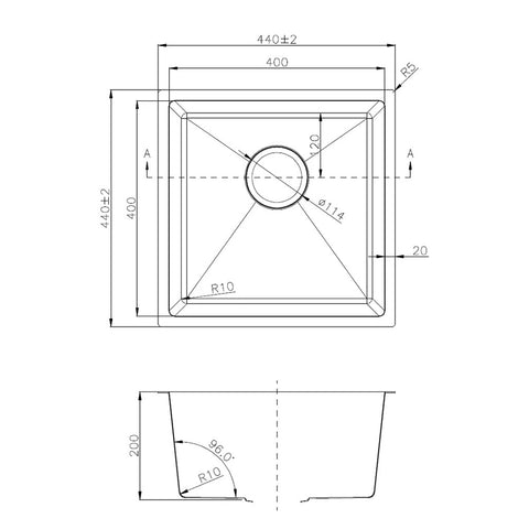 Single Bowl Drop in/Undermount Butler / Laundry Sink 440x440x200mm - Chrome