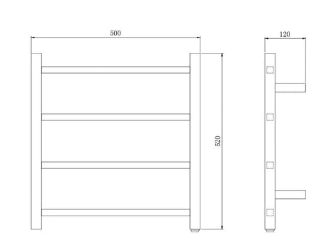 Square Heated Towel Ladder (4 Bars) 500 x 550mm - Various Colours