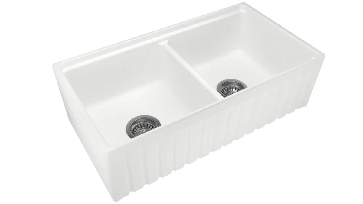 BUTLERS Double Bowls Ceramic Kitchen/Laundry Sink 845x455mm / 838x457mm