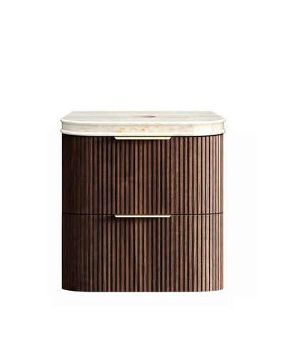 BV75 Plywood Fluted Walnut Wall Hung Curve Vanity