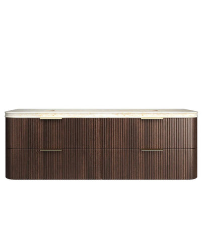 BV75 Plywood Fluted Walnut Wall Hung Curve Vanity