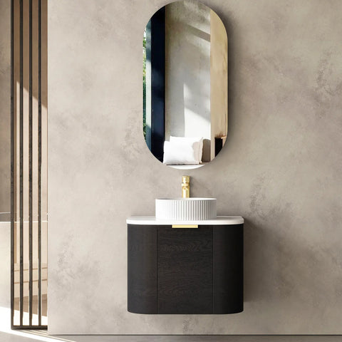 BV73 Curved Black Oak Wall Hung Vanity - 600 / 750 / 900 / 1200 / 1500 / 1800mm
