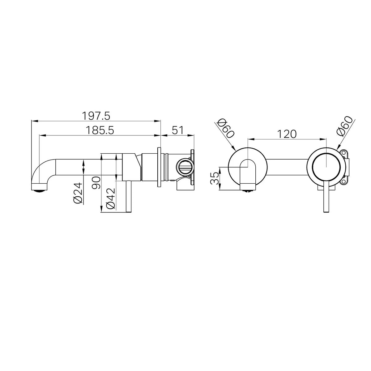 Nero WBM07-II Rimini Round Wall Basin/Bath Mixer Set with Spout - Various Colours