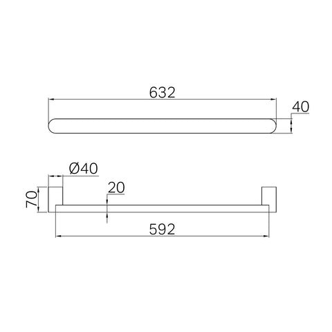 Nero Bianca 12V Horizontal Single Heated Towel Rail - Various Colours