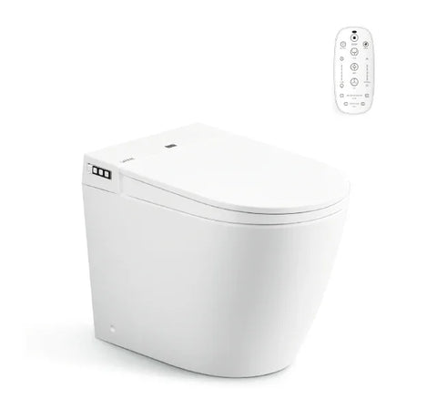 In Wall Cistern Rimless Flush Toilet Suite with Smart Remote Bidet Seat - White (4 Star)