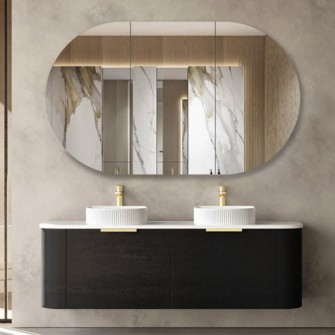BV73 Curved Black Oak Wall Hung Vanity - 600 / 750 / 900 / 1200 / 1500 / 1800mm