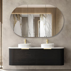 BV73 Curved Black Oak Wall Hung Vanity - 600 / 750 / 900 / 1200 / 1500 / 1800mm