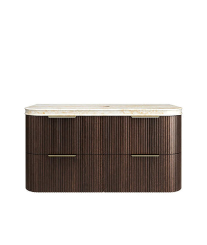 BV75 Plywood Fluted Walnut Wall Hung Curve Vanity