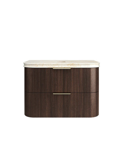 BV75 Plywood Fluted Walnut Wall Hung Curve Vanity