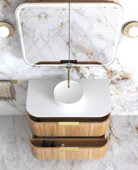 OT Plywood Fluted Oak Wall Hung Curve Vanity