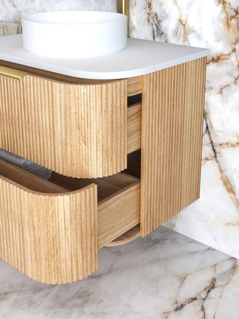 BV74 Plywood Fluted Oak Wall Hung Curve Vanity - 600 / 750 / 900 / 1200 / 1500 / 1800mm