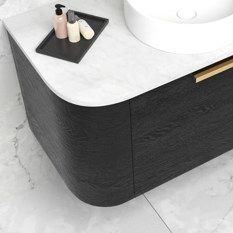 BV73 Curved Black Oak Wall Hung Vanity - 600 / 750 / 900 / 1200 / 1500 / 1800mm