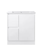 White freestanding vanity cabinet