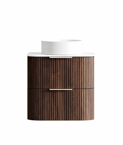BV75 Plywood Fluted Walnut Wall Hung Curve Vanity