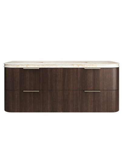 BV75 Plywood Fluted Walnut Wall Hung Curve Vanity