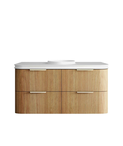 BV74 Plywood Fluted Oak Wall Hung Curve Vanity