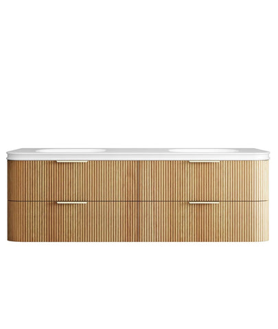 BV74 Plywood Fluted Oak Wall Hung Curve Vanity