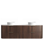 BV75 Plywood Fluted Walnut Wall Hung Curve Vanity