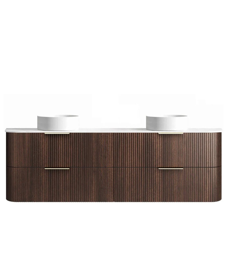 BV75 Plywood Fluted Walnut Wall Hung Curve Vanity - 600 / 750 / 900 / 1200 / 1500 / 1800mm