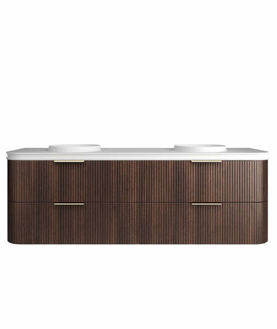 BV75 Plywood Fluted Walnut Wall Hung Curve Vanity