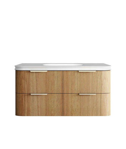BV74 Plywood Fluted Oak Wall Hung Curve Vanity