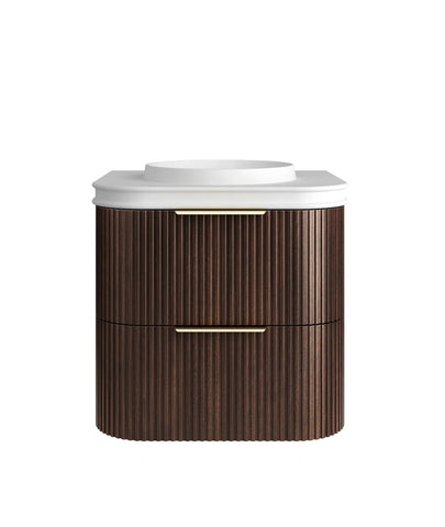 BV75 Plywood Fluted Walnut Wall Hung Curve Vanity