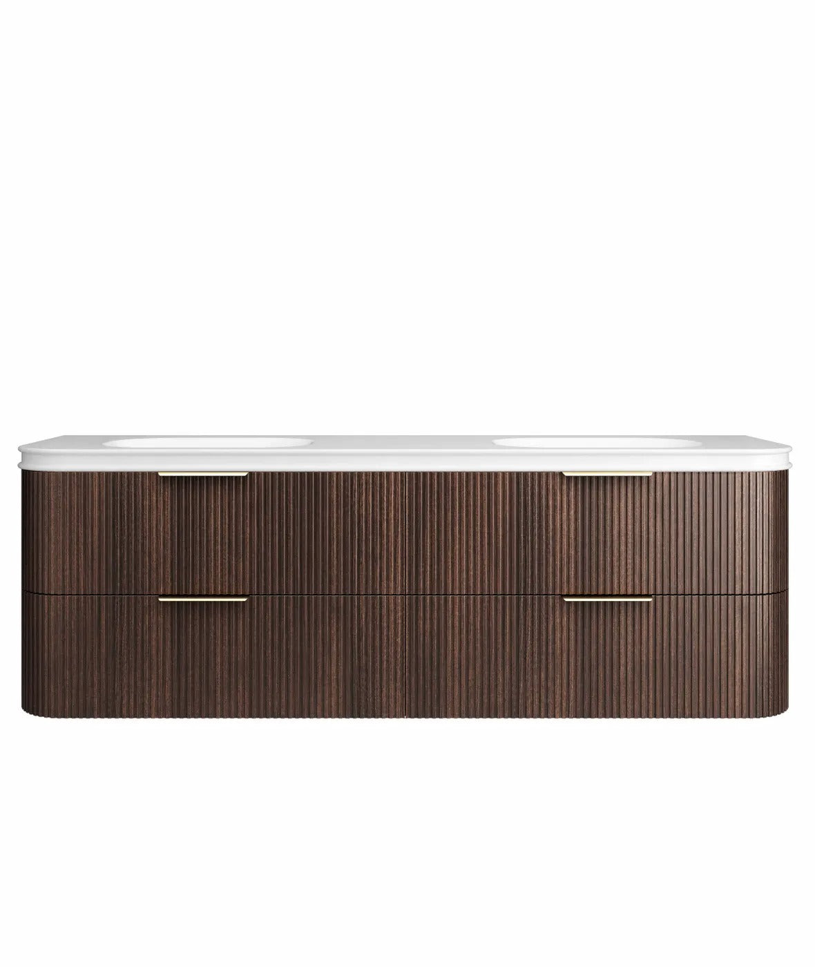 BV75 Plywood Fluted Walnut Wall Hung Curve Vanity - 600 / 750 / 900 / 1200 / 1500 / 1800mm