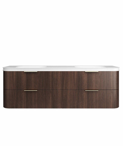 BV75 Plywood Fluted Walnut Wall Hung Curve Vanity