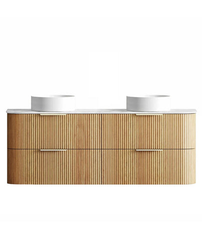 BV74 Plywood Fluted Oak Wall Hung Curve Vanity