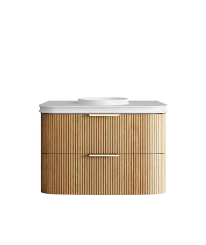 BV74 Plywood Fluted Oak Wall Hung Curve Vanity
