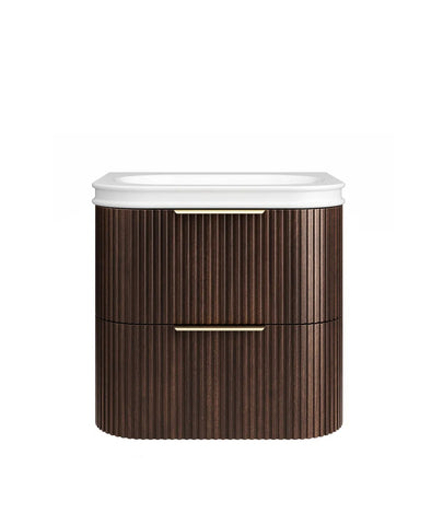 BV75 Plywood Fluted Walnut Wall Hung Curve Vanity