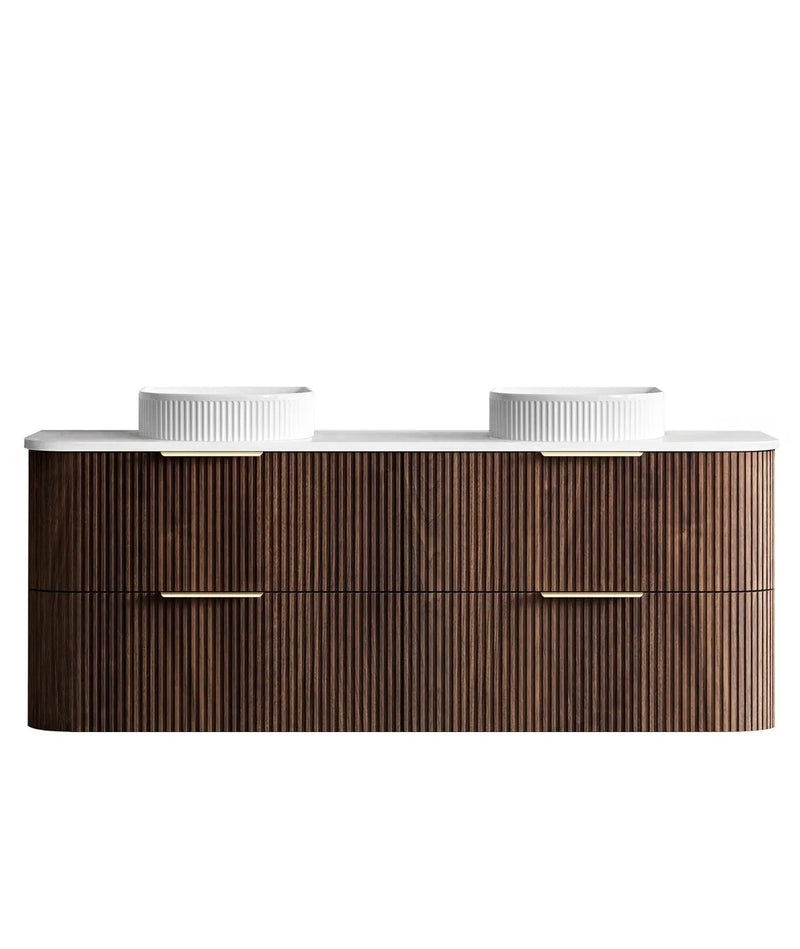 BV75 Plywood Fluted Walnut Wall Hung Curve Vanity - 600 / 750 / 900 / 1200 / 1500 / 1800mm