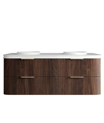BV75 Plywood Fluted Walnut Wall Hung Curve Vanity