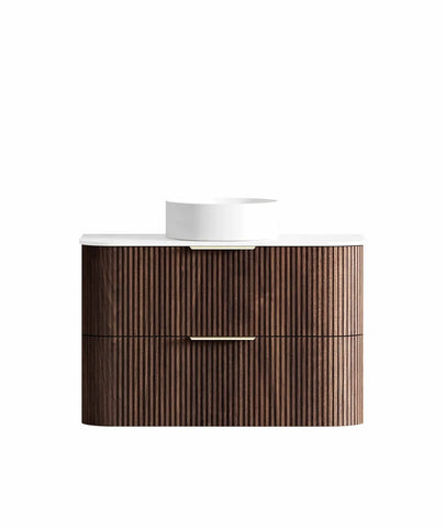 BV75 Plywood Fluted Walnut Wall Hung Curve Vanity