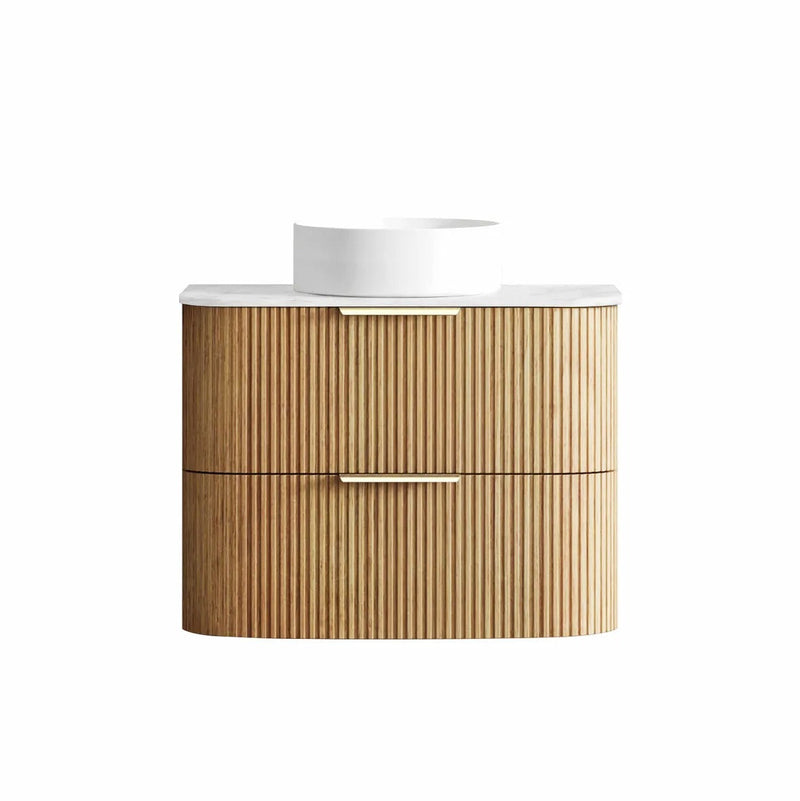 BV74 Plywood Fluted Oak Wall Hung Curve Vanity - 600 / 750 / 900 / 1200 / 1500 / 1800mm