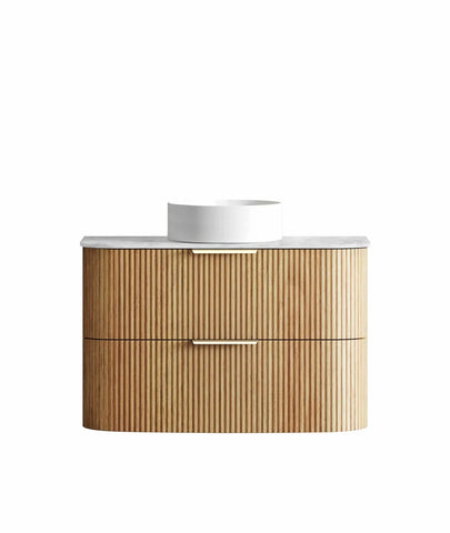 BV74 Plywood Fluted Oak Wall Hung Curve Vanity