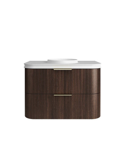 BV75 Plywood Fluted Walnut Wall Hung Curve Vanity