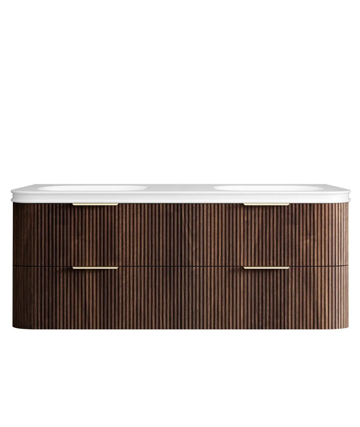 BV75 Plywood Fluted Walnut Wall Hung Curve Vanity - 600 / 750 / 900 / 1200 / 1500 / 1800mm