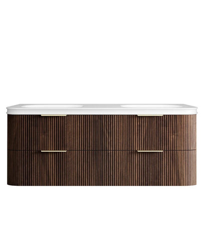 BV75 Plywood Fluted Walnut Wall Hung Curve Vanity