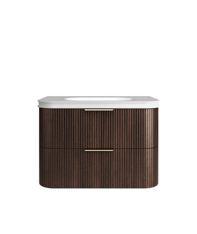 BV75 Plywood Fluted Walnut Wall Hung Curve Vanity