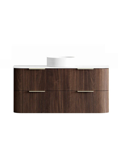 BV75 Plywood Fluted Walnut Wall Hung Curve Vanity