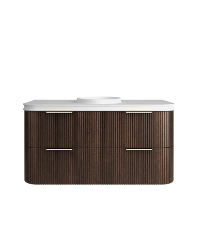 BV75 Plywood Fluted Walnut Wall Hung Curve Vanity