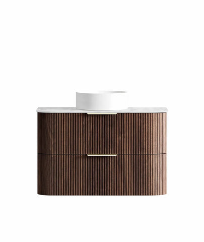 BV75 Plywood Fluted Walnut Wall Hung Curve Vanity
